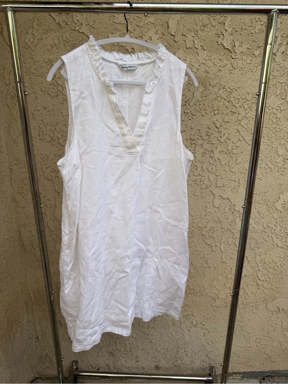 Tommy Bahama White Sleeveless V-Neck Ruffle Tunic